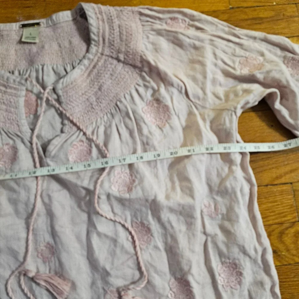 Magaschoni Pink Linen Embroidered Blouse Women's Size Large - Picture 4 of 8